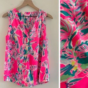 Lilly Pulitzer • Stacey Toucan Print Bright Pink Sleeveless Blouse